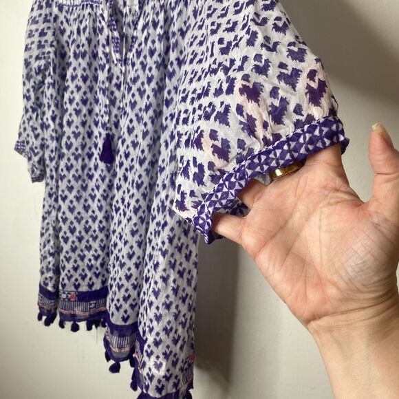 Roberta Roller Rabbit White Purple Sheer Serafina Pom Pom Tunic Top Tie Tassels - Picture 5 of 12